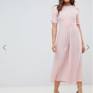 ASOS DESIGN tea jumpsuit with ruched sleeve detail